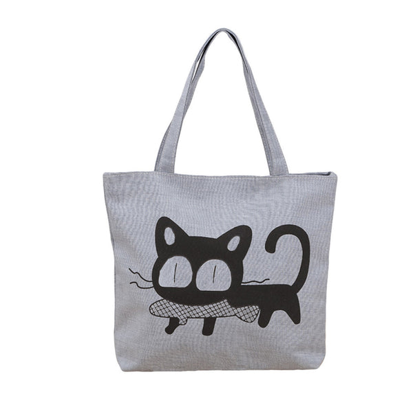 Women Nylon Bag Cute Cat Printed Shopping Bag