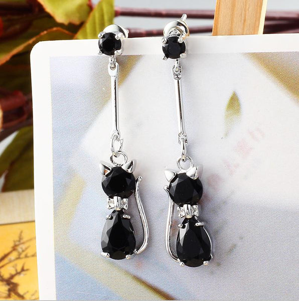 Cat Crystal Long Earrings Earrings For Women