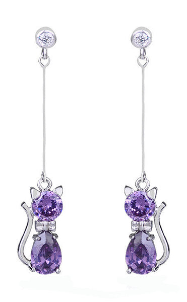 Cat Crystal Long Earrings Earrings For Women