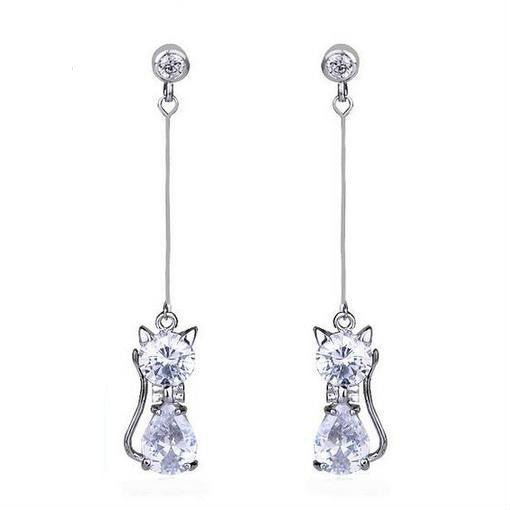 Cat Crystal Long Earrings Earrings For Women