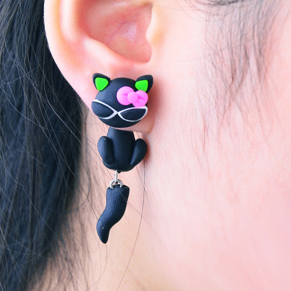 Lovely Cat 3d Animal Earrings Polymer Clay Cute Stud Earring