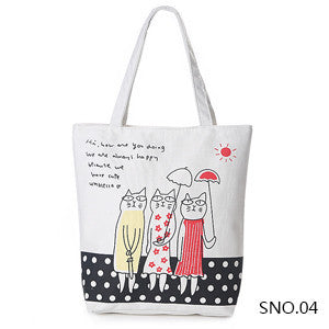 Fashion Cute Canvas Handbag Women Cats Printed Bag
