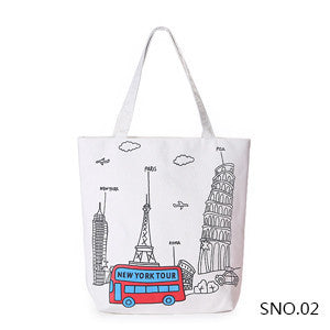 Fashion Cute Canvas Handbag Women Cats Printed Bag