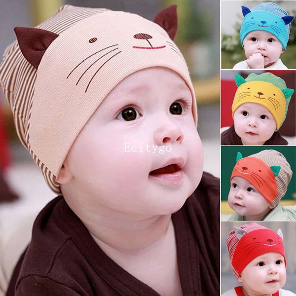 Stripe Beanies Cotton Baby Cap Cat Beanie Hat