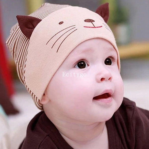 Stripe Beanies Cotton Baby Cap Cat Beanie Hat