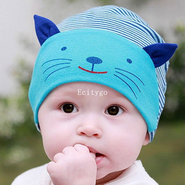 Stripe Beanies Cotton Baby Cap Cat Beanie Hat