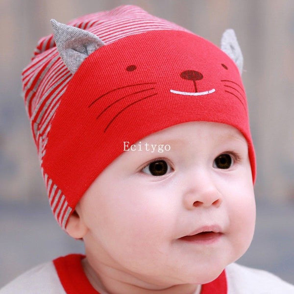 Stripe Beanies Cotton Baby Cap Cat Beanie Hat