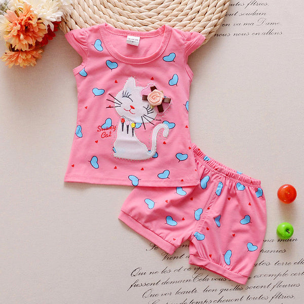 2pcs Infant Cat Love Summer Clothes Set