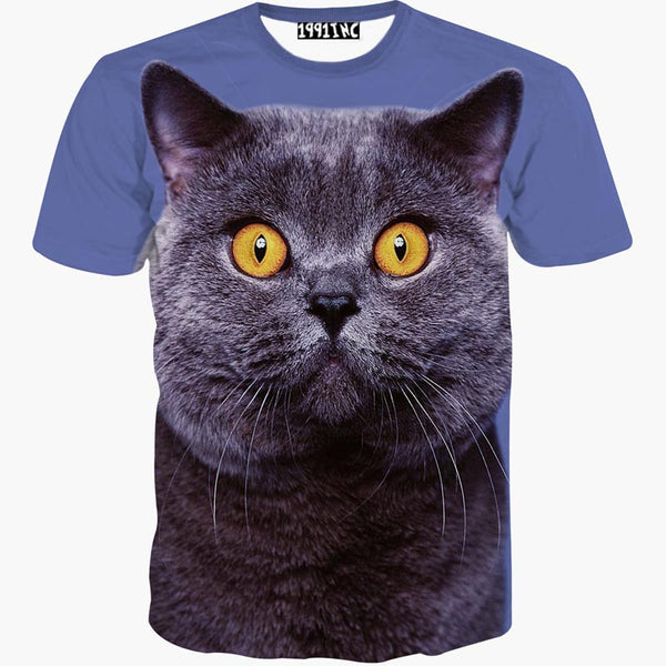 Big Yellow Eyes Cat Short Sleeve Summer T Shirt
