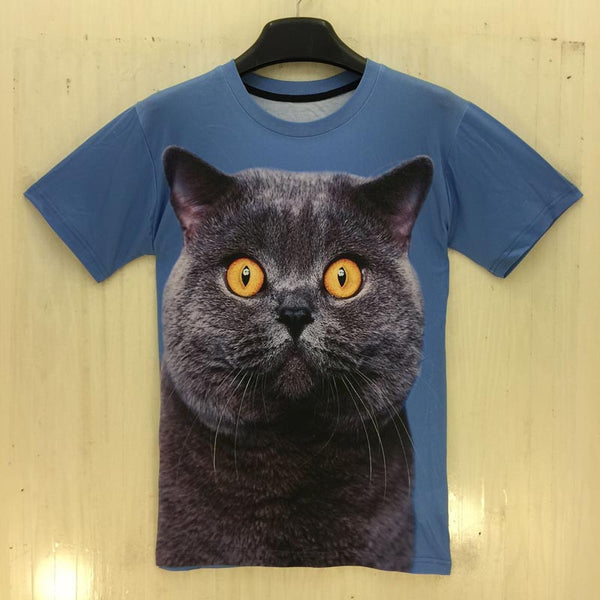 Big Yellow Eyes Cat Short Sleeve Summer T Shirt