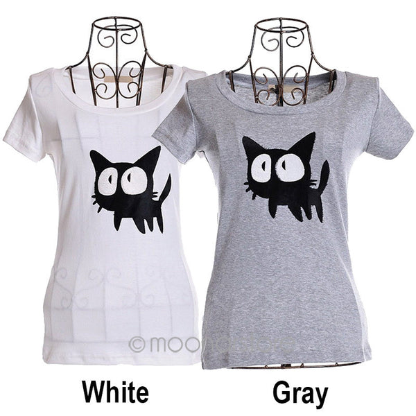 Sweet Slim Lovely Cat Round Neck Short Sleeve T-Shirt