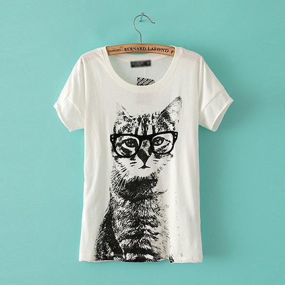 Summer Women Loose Cat Printed T-Shirt Tops Tee