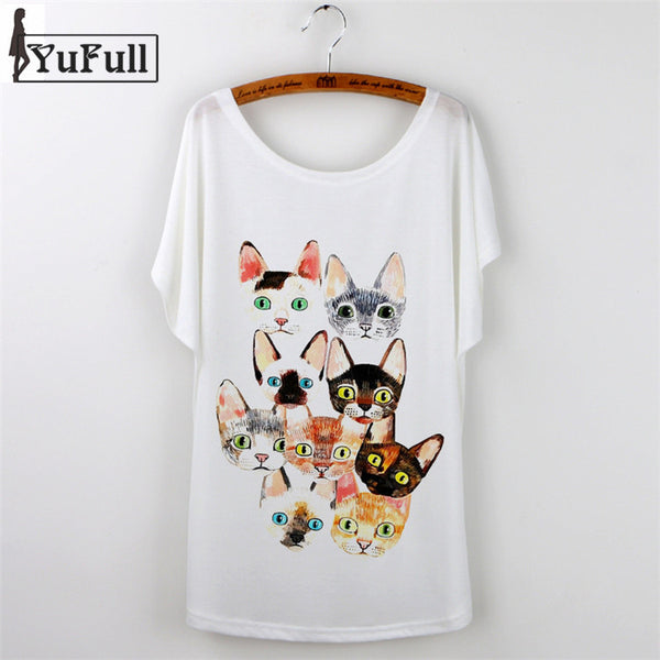 Women Clothing Ladies Tops Animal Cat Print T-shirt