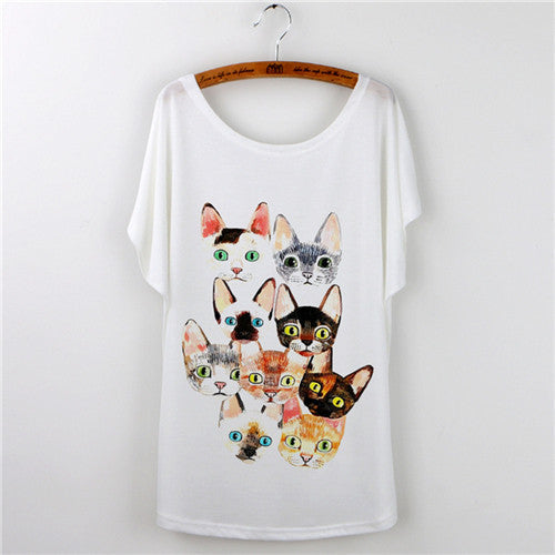 Women Clothing Ladies Tops Animal Cat Print T-shirt