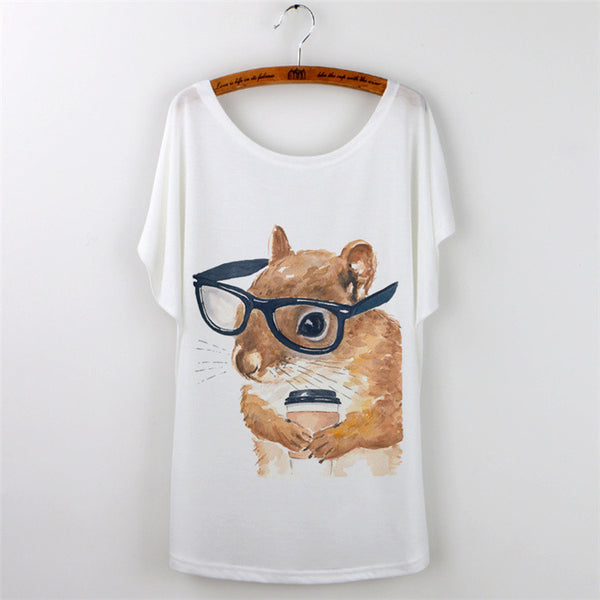 Women Clothing Ladies Tops Animal Cat Print T-shirt