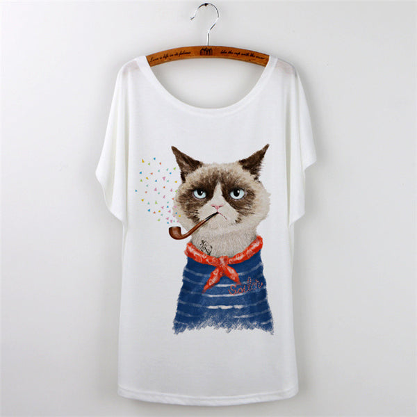 Women Clothing Ladies Tops Animal Cat Print T-shirt