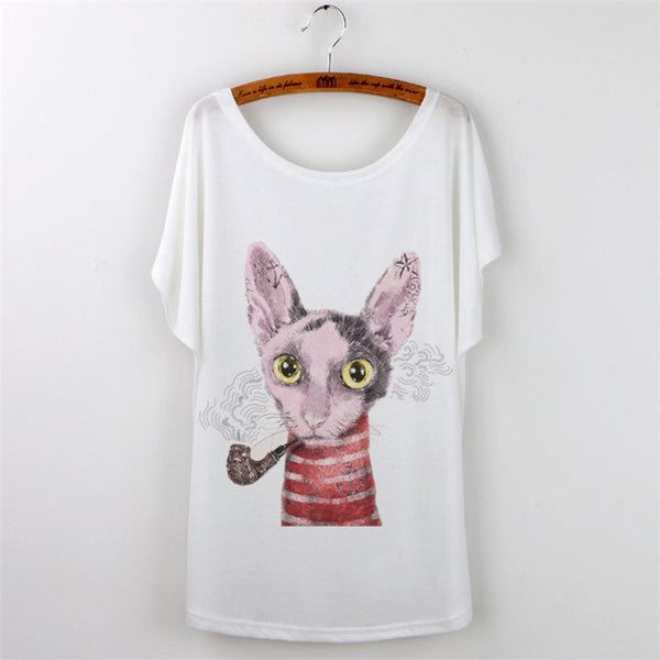 Women Clothing Ladies Tops Animal Cat Print T-shirt