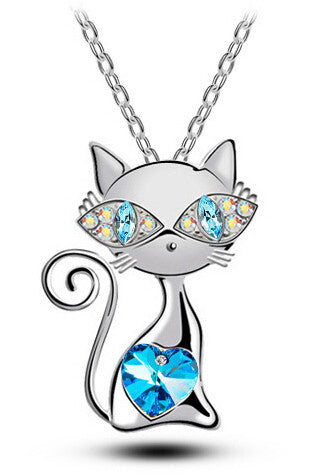 18K Gold Plated AAA Rhinestones Crystal Cat Necklace