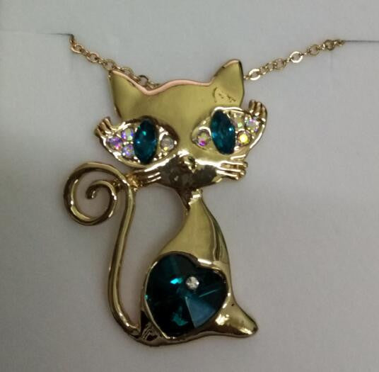 18K Gold Plated AAA Rhinestones Crystal Cat Necklace