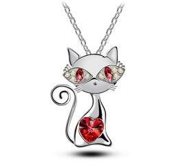 18K Gold Plated AAA Rhinestones Crystal Cat Necklace
