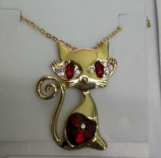 18K Gold Plated AAA Rhinestones Crystal Cat Necklace